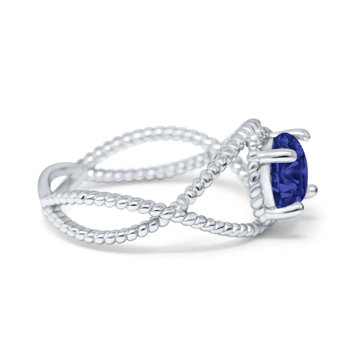 Braided Cable Split Engagement Ring Simulated Blue Sapphire CZ