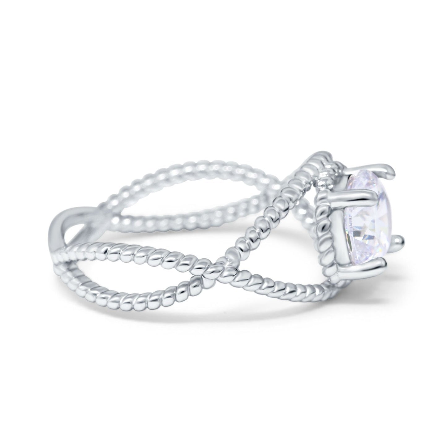 Braided Cable Split Engagement Ring Simulated Cubic Zirconia