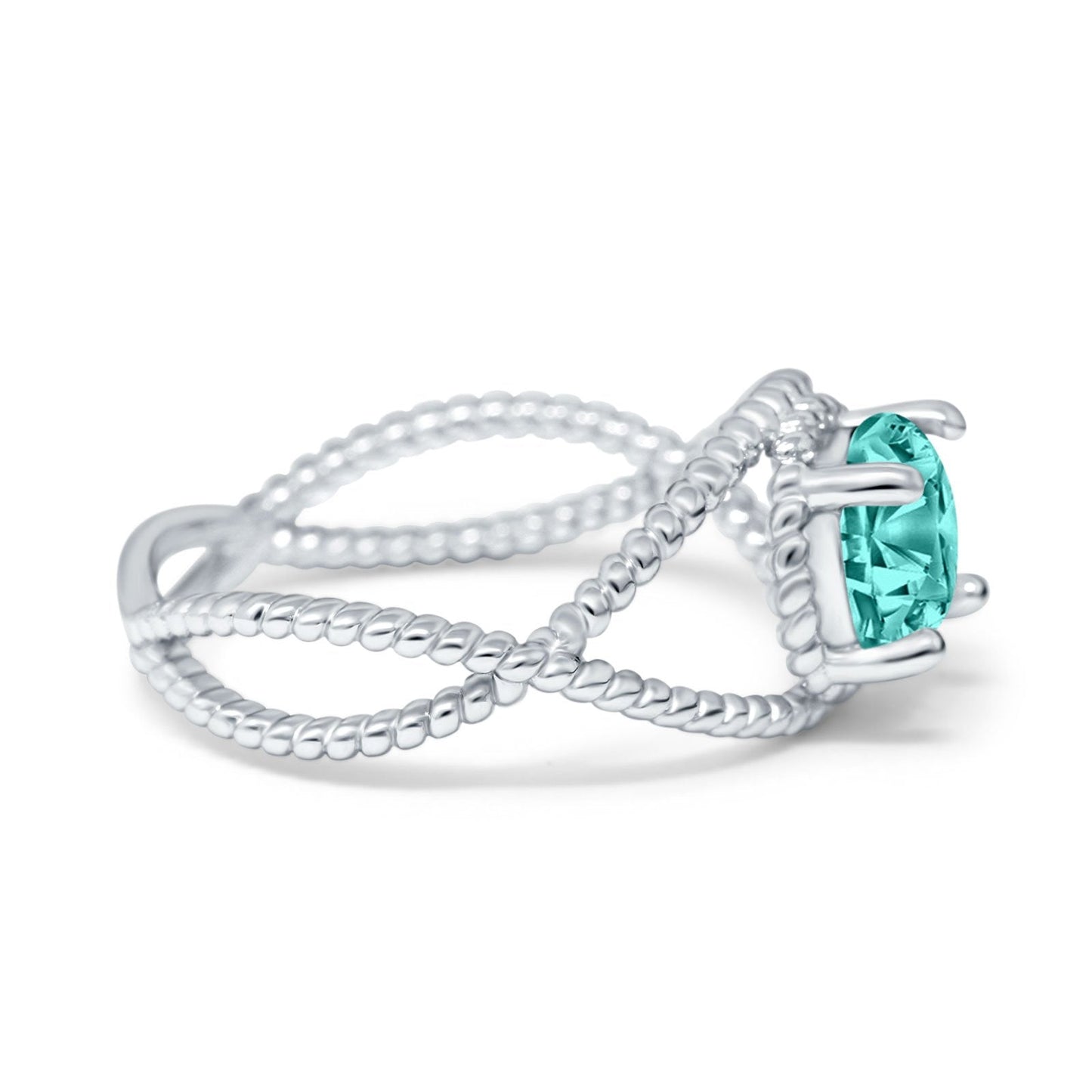 Braided Cable Split Paraiba Tourmaline CZ Engagement Ring