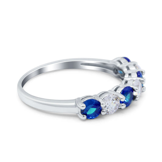 Art Deco Half Eternity Stackable Wedding Ring Simulated Blue Sapphire CZ