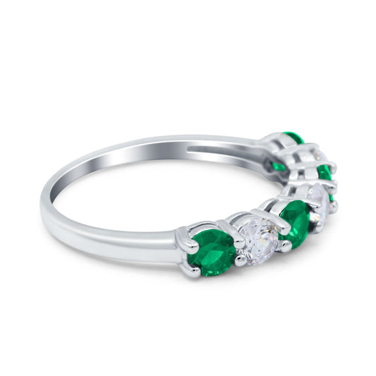 Art Deco Half Eternity Stackable Simulated Green Emerald CZ Wedding Ring