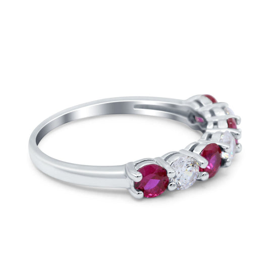 Art Deco Half Eternity Stackable Wedding Ring Simulated Ruby CZ