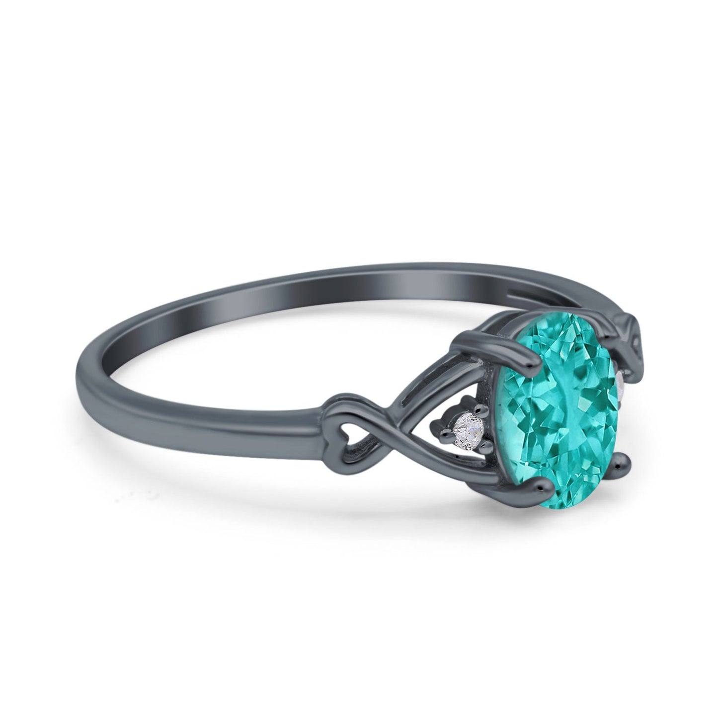 Oval Filigree Infinity Engagement Ring Black Tone, Simulated Paraiba Tourmaline CZ