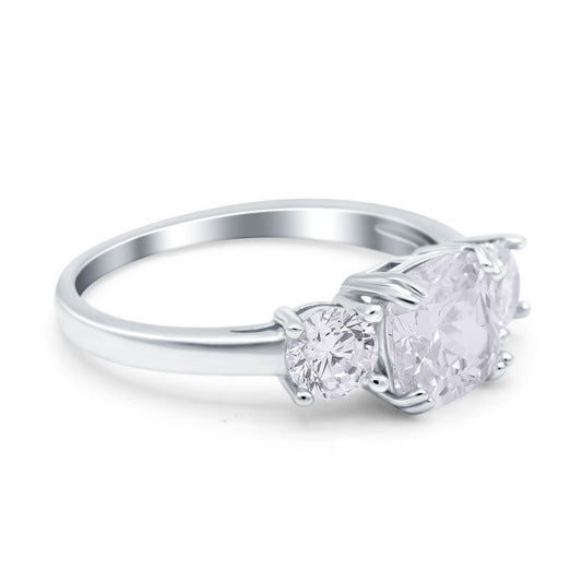 Cushion Three Stone Engagement Ring Simulated Cubic Zirconia