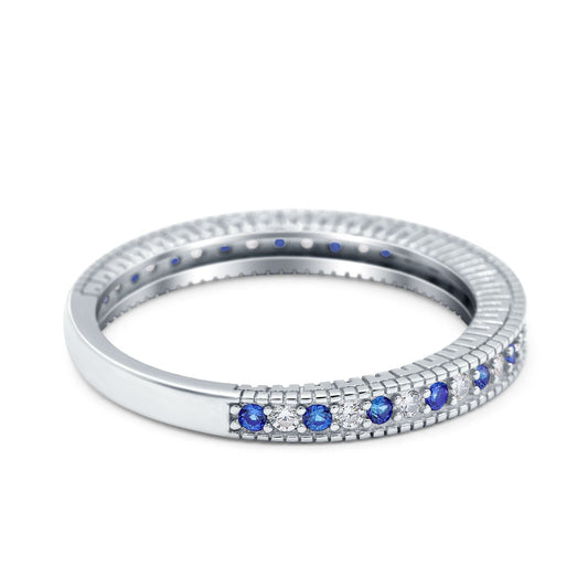 Half Eternity Band Stacking Simulated Blue Sapphire CZ  Engagement Ring