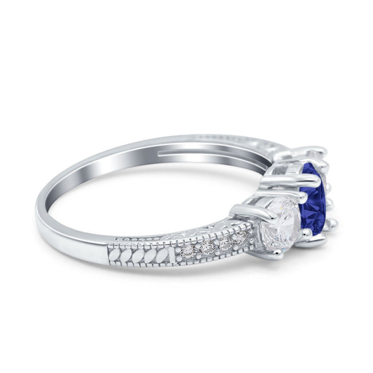 Three Stone Oval Engagement Ring Simulated Blue Sapphire CZ