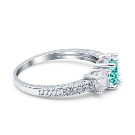 Three Stone Oval Engagement Ring Simulated Paraiba Tourmaline CZ