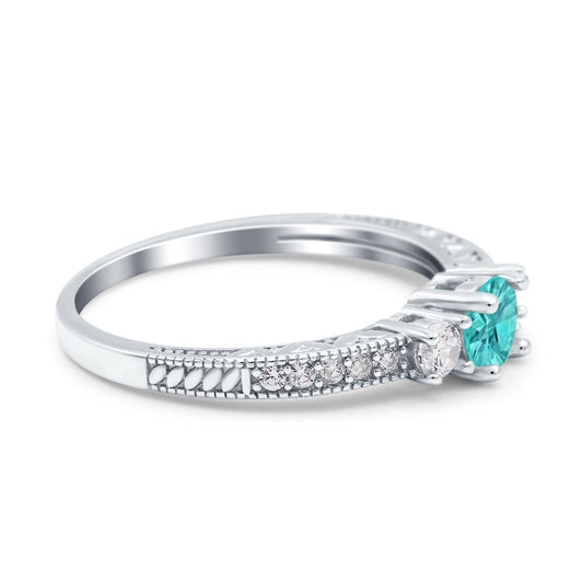 Three Stone Engagement Ring Round Simulated Paraiba Tourmaline CZ