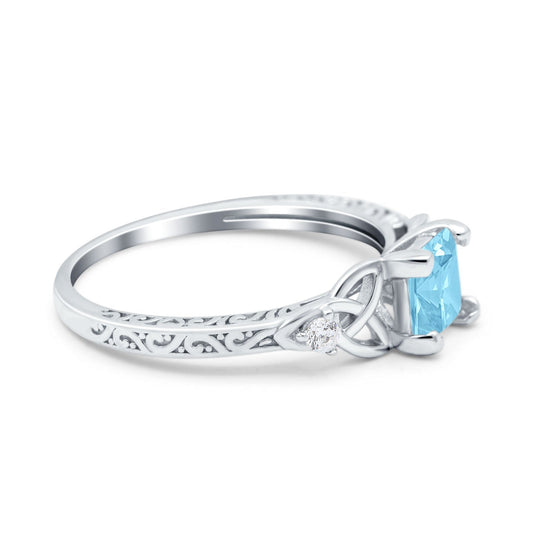 Cushion Celtic Art Deco Engagement Ring Simulated Aquamarine CZ