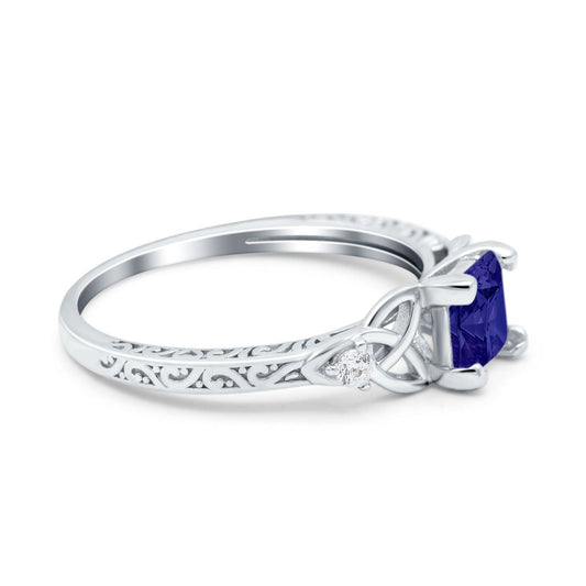 Cushion Celtic Art Deco Engagement Ring Simulated Blue Sapphire CZ