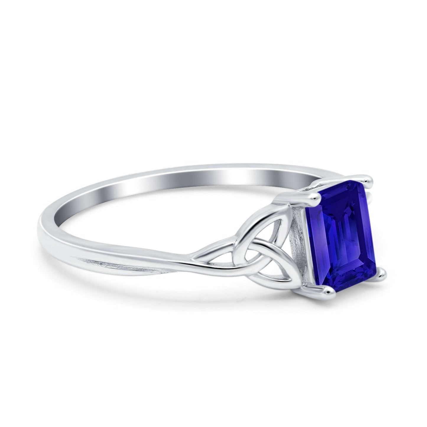 Engagement Ring Emerald Cut Simulated Blue Sapphire CZ