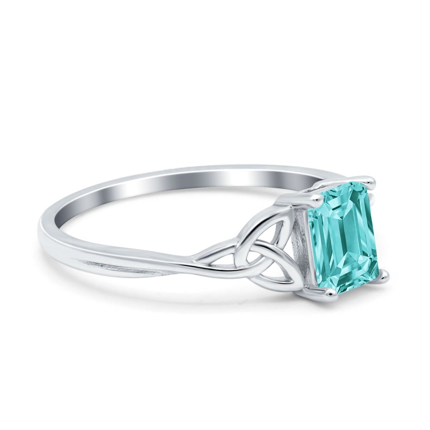 Emerald Cut Simulated Paraiba Tourmaline CZ Engagement Ring