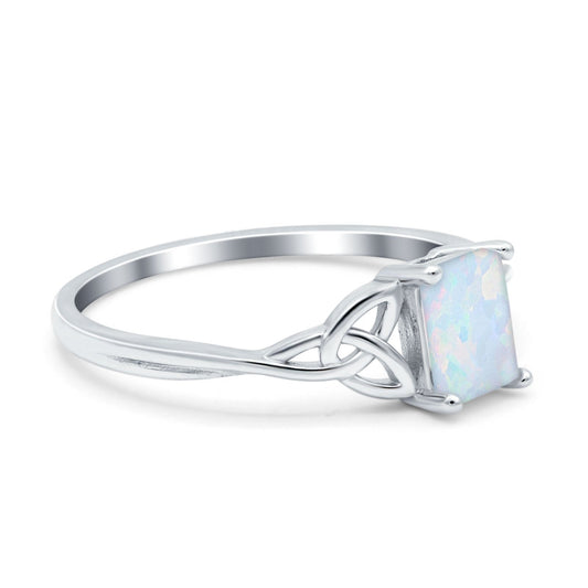 Engagement Ring Emerald Cut Lab Created White Opal