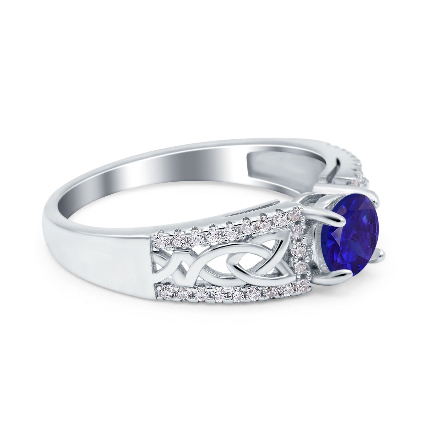 Split Celtic Engagement Ring Round Simulated Blue Sapphire CZ