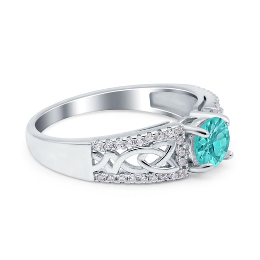 Split Celtic Engagement Ring Round Simulated Paraiba Tourmaline CZ