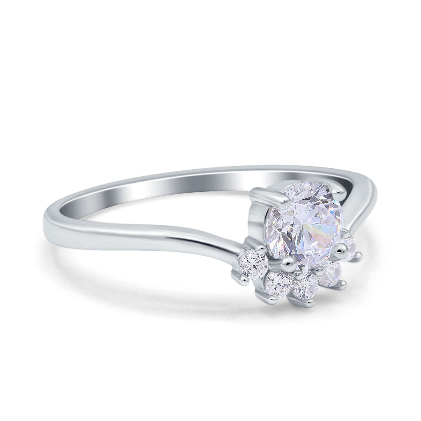 Art Deco V Chevron Engagement Ring Round Simulated Cubic Zirconia