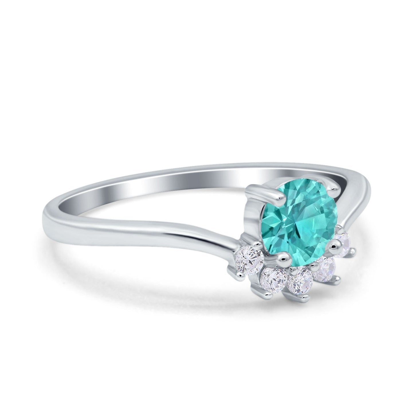 Art Deco V Chevron Engagement Ring Round Simulated Paraiba Tourmaline CZ