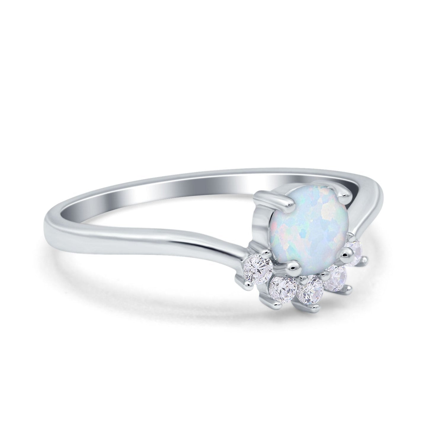 Art Deco V Chevron Engagement Ring Round Lab Created White Opal