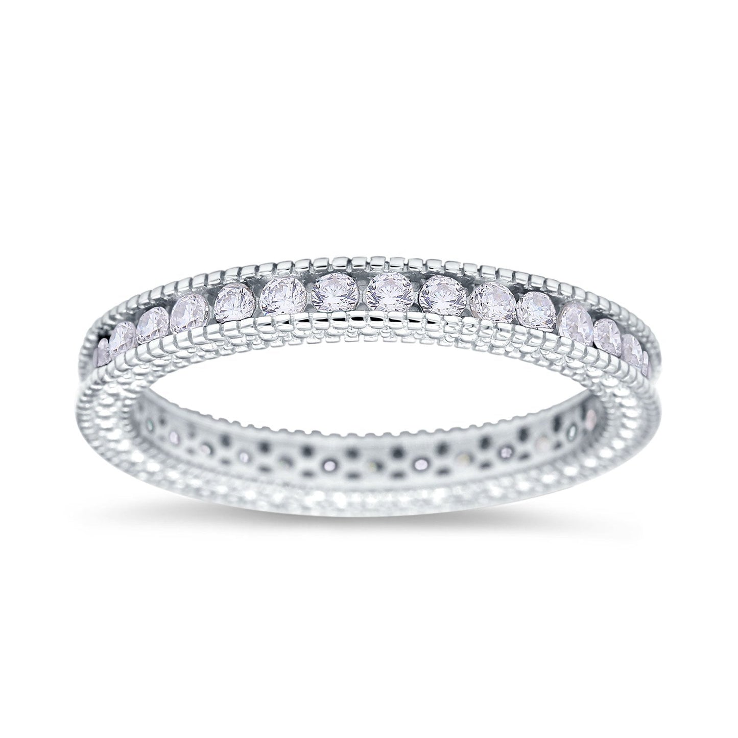 Art Deco Full Eternity Stackable Wedding Ring Simulated CZ