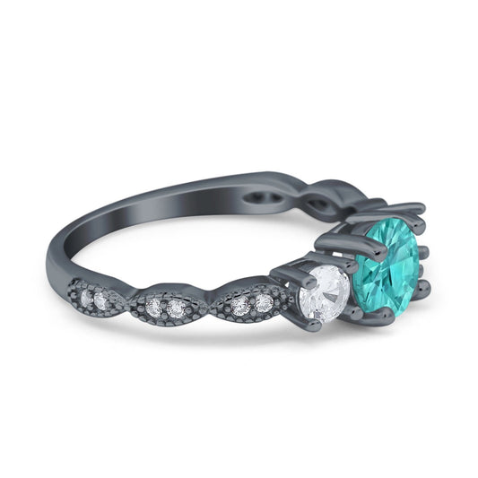 Art Deco Round Black Tone, Simulated Paraiba Tourmaline CZ  Engagement Ring