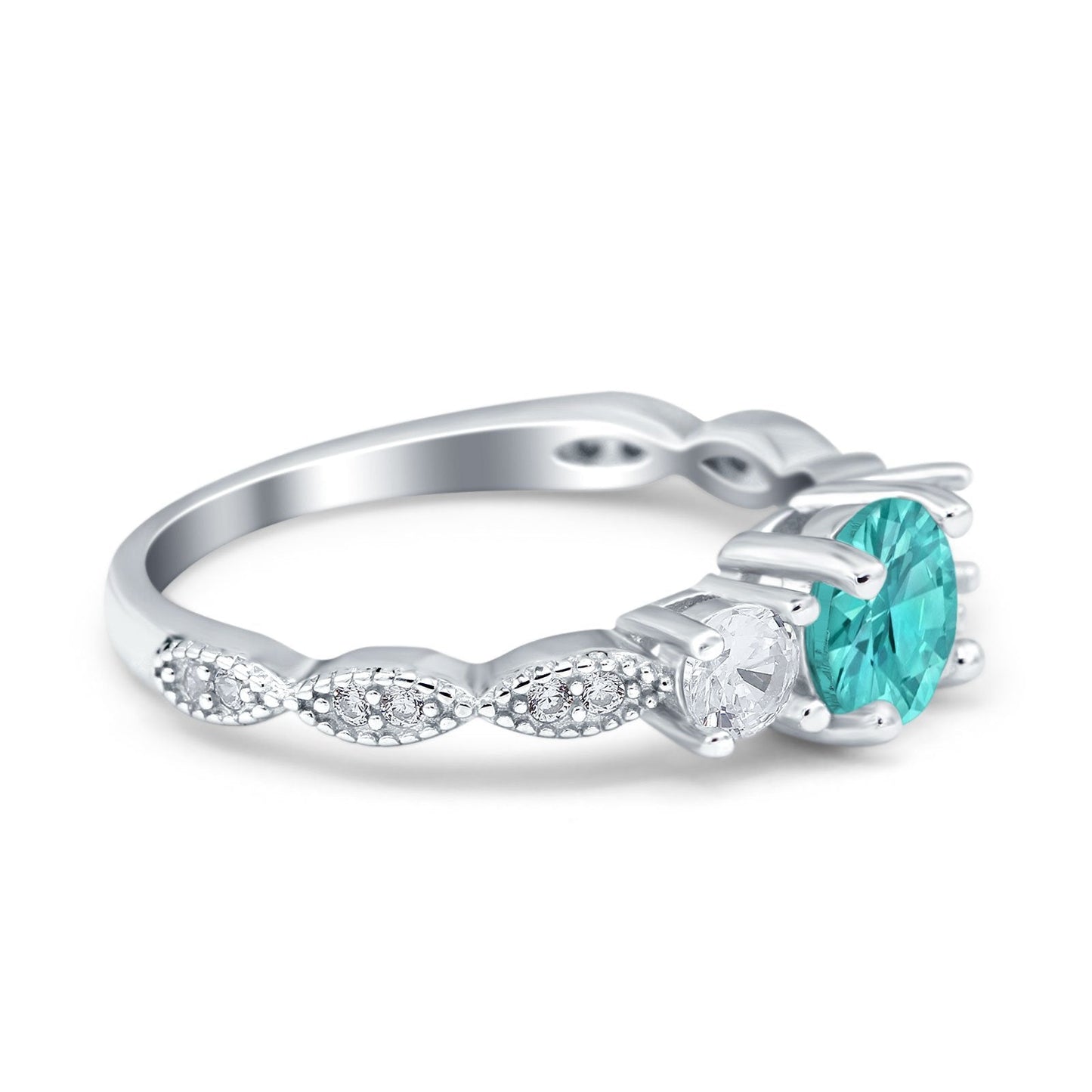 Art Deco Vintage Round Simulated Paraiba Tourmaline CZ Engagement Ring