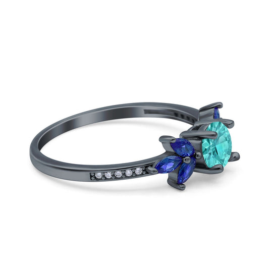 Marquise Wedding Ring Sapphire Black Tone, Simulated Paraiba Tourmaline CZ