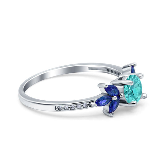 Marquise Wedding Ring Blue Sapphire Simulated Paraiba Tourmaline CZ