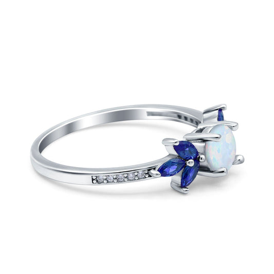 Marquise Wedding Ring Blue Sapphire Lab Created White Opal