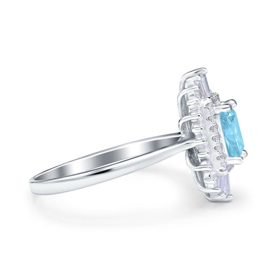 Emerald Cut Vintage Wedding Ring Simulated Aquamarine CZ