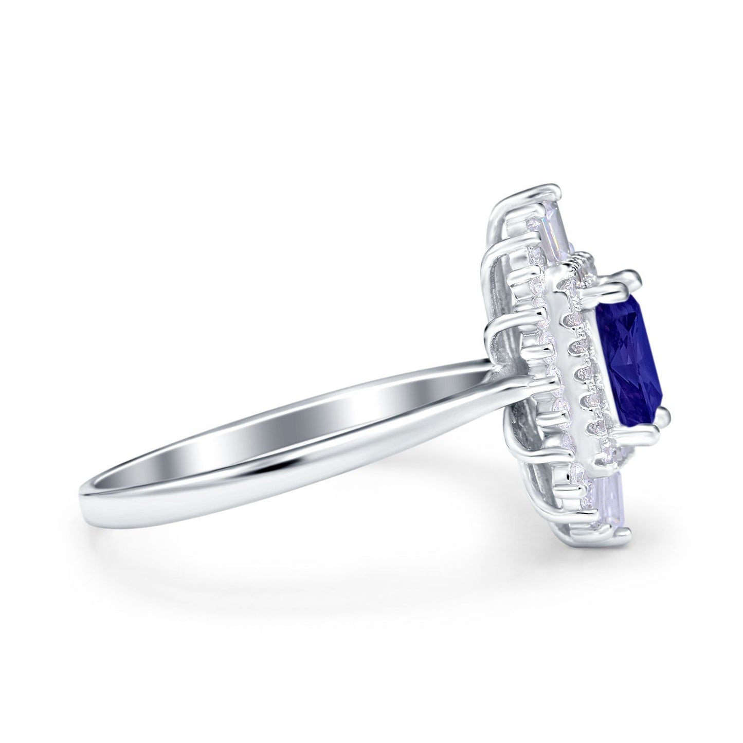 Emerald Cut Vintage Wedding Ring Simulated Blue Sapphire CZ