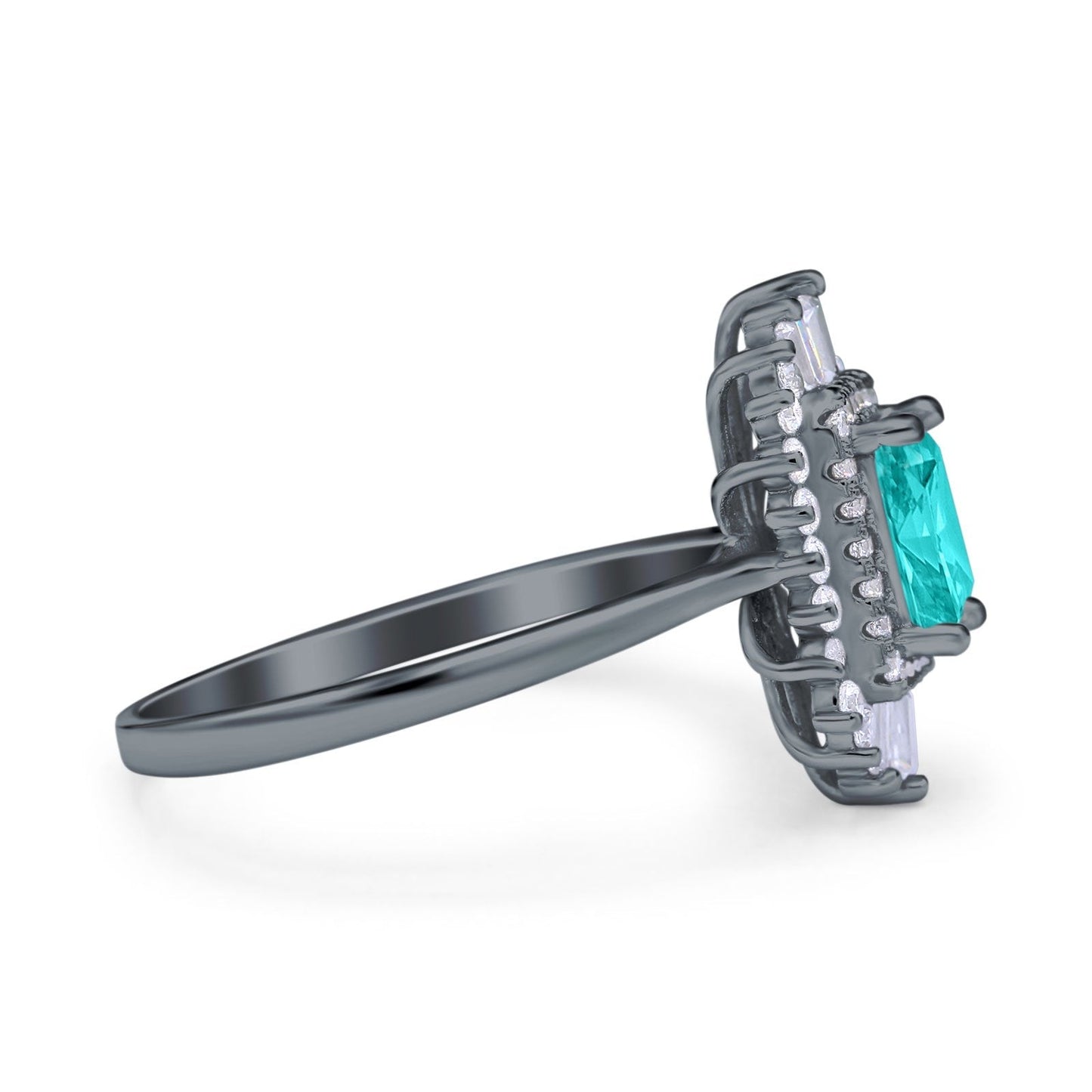 Emerald Cut Vintage Wedding Ring Black Tone, Simulated Paraiba Tourmaline CZ