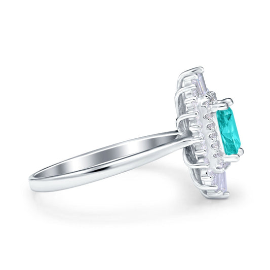 Emerald Cut Vintage Wedding Ring Simulated Paraiba Tourmaline CZ