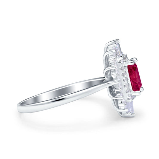 Emerald Cut Vintage Wedding Ring Simulated Ruby CZ