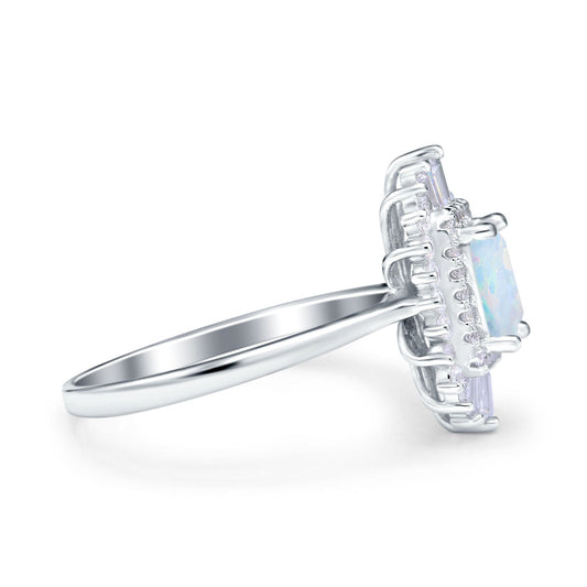 Emerald Cut Vintage Wedding Ring Lab Created White Opal