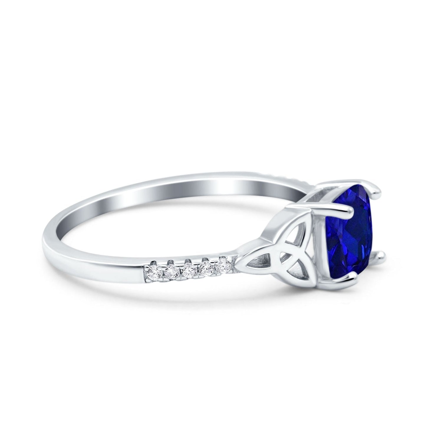 Cushion Cut Celtic Art Deco Wedding Engagement Bridal Ring Round Simulated Blue Sapphire CZ