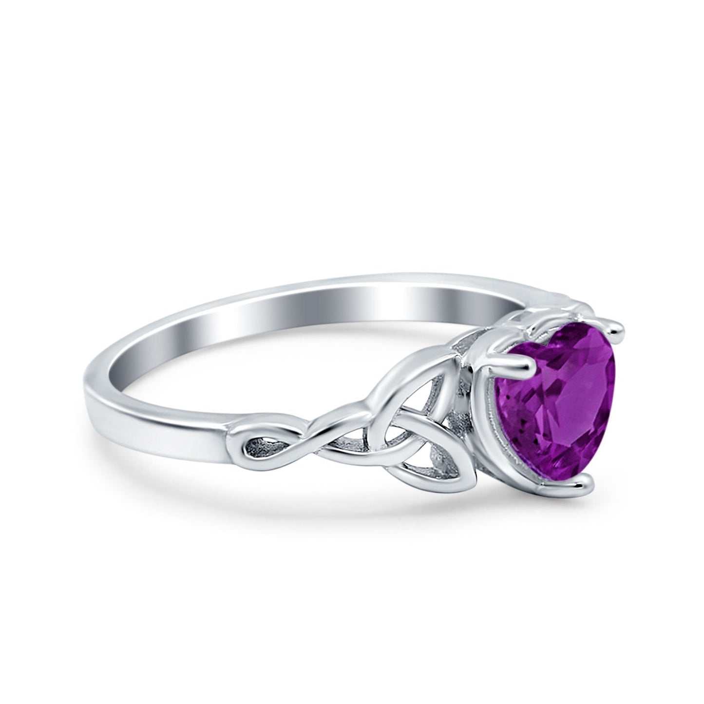 Heart Celtic Wedding Promise Ring Simulated Amethyst CZ