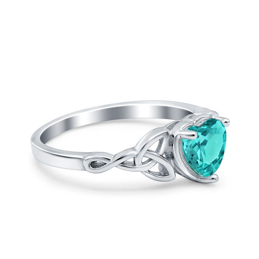 Heart Celtic Simulated Paraiba Tourmaline CZ Wedding Promise Ring