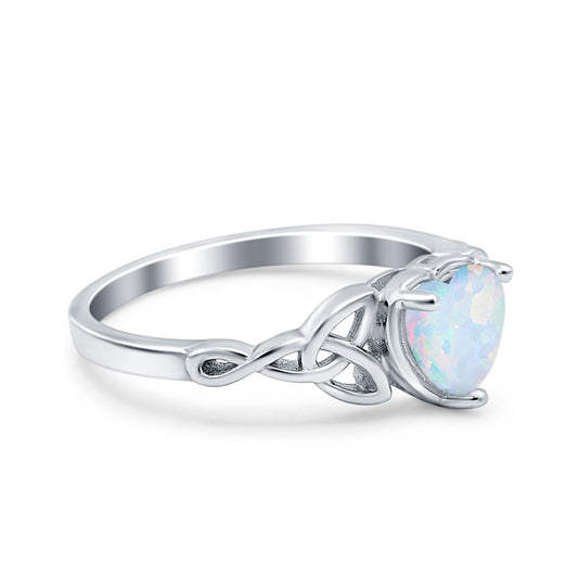 Heart Celtic Wedding Promise Ring Lab Created White Opal