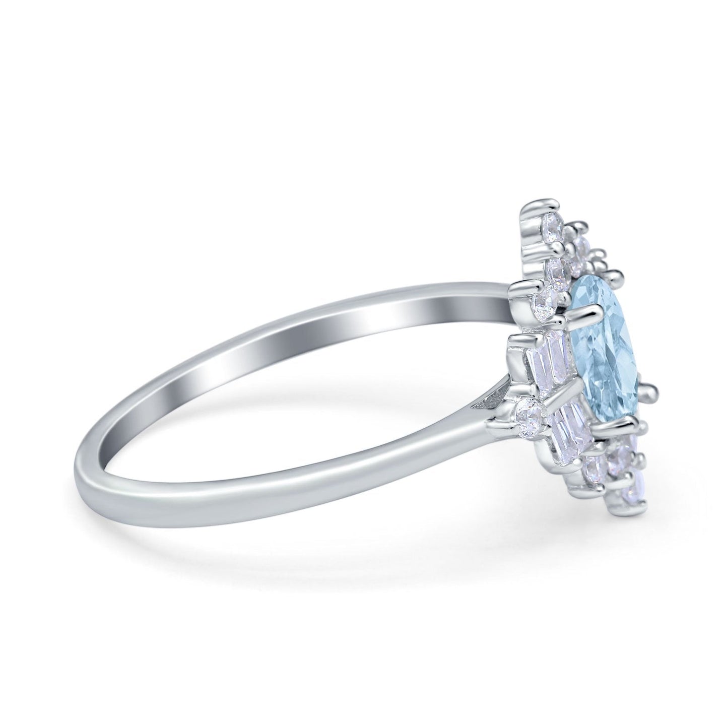 Oval Cut Halo Vintage Wedding Ring Simulated Aquamarine CZ