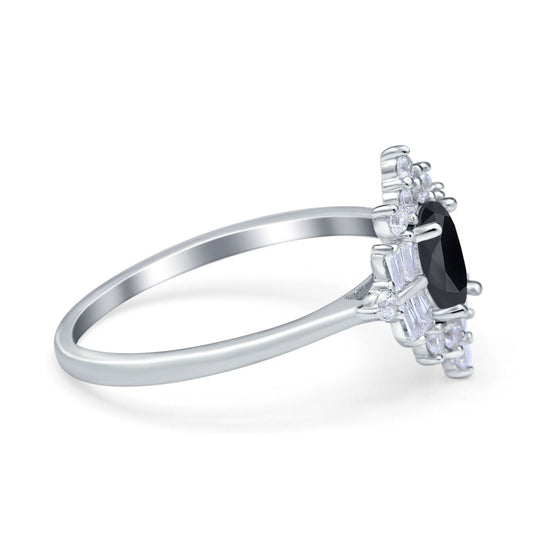 Oval Cut Halo Vintage Wedding Ring Simulated Black CZ