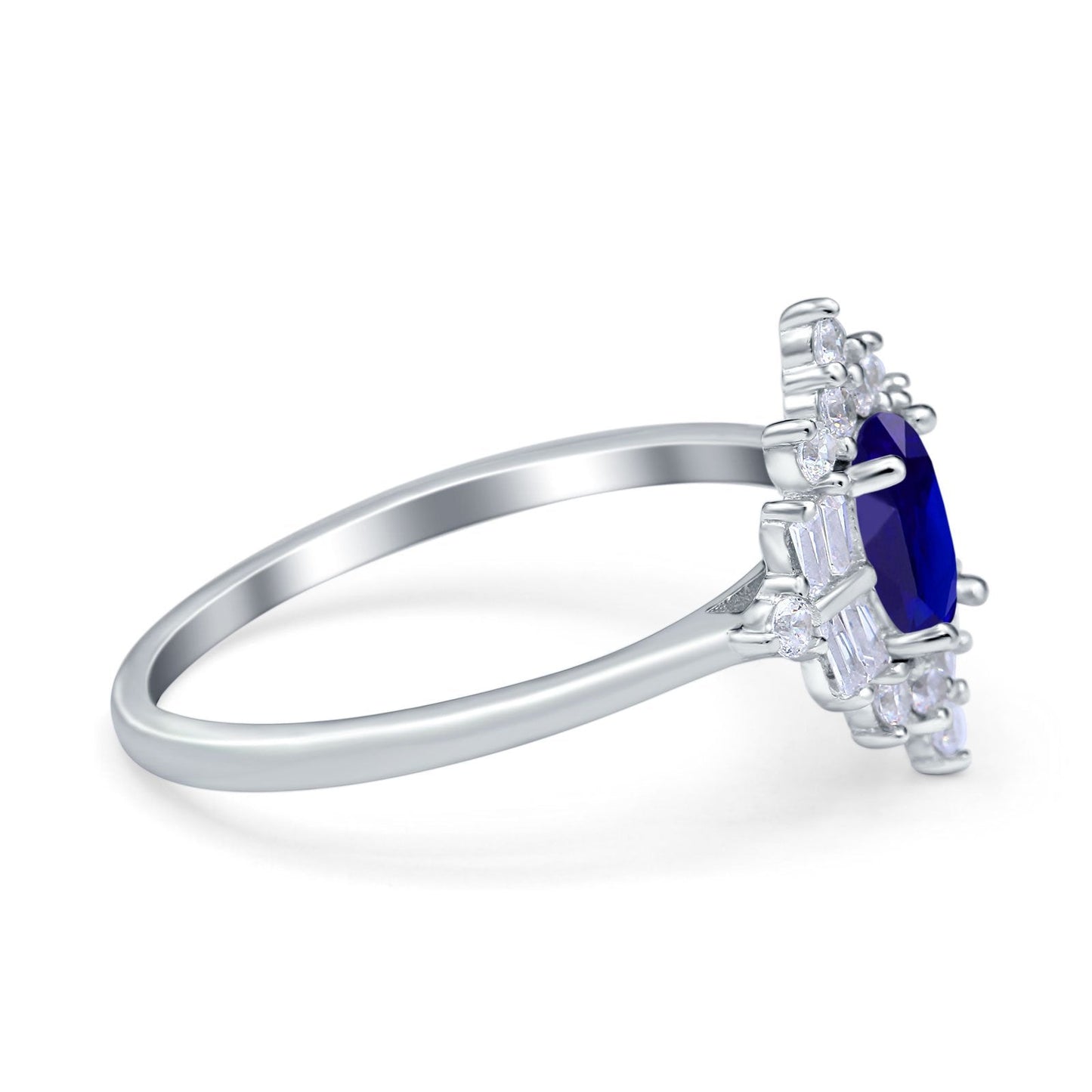 Oval Cut Halo Vintage Wedding Ring Simulated Blue Sapphire CZ