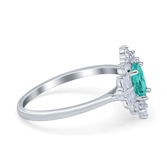 Oval Cut Halo Vintage Wedding Ring Simulated Paraiba Tourmaline CZ