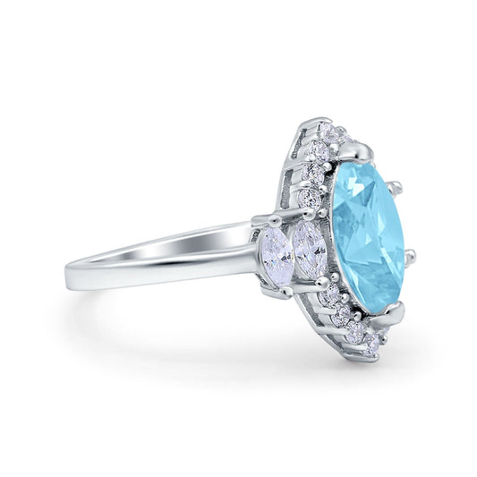 Marquise Vintage Wedding Ring Simulated Aquamarine CZ