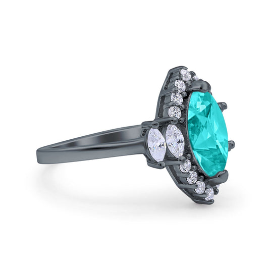 Marquise Vintage Wedding Ring Black Tone, Simulated Paraiba Tourmaline CZ