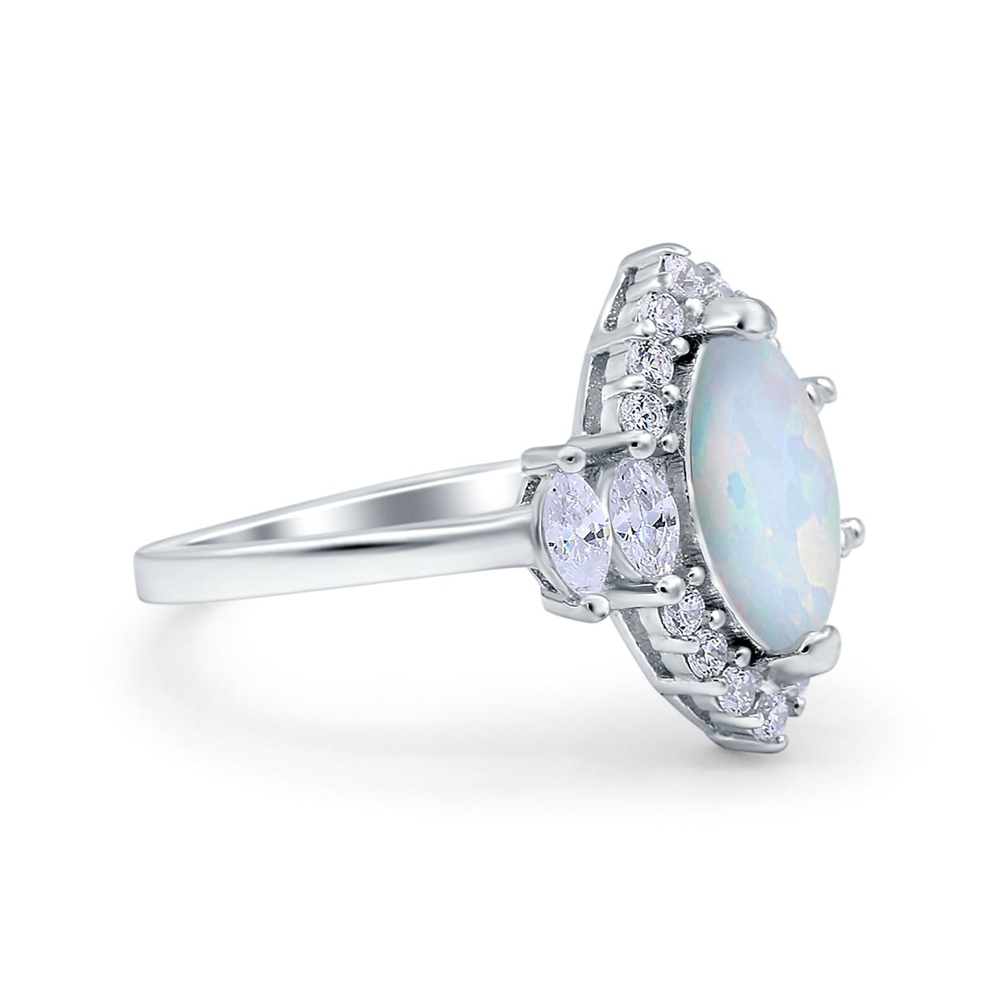 Marquise Vintage Lab Created White Opal Wedding Ring