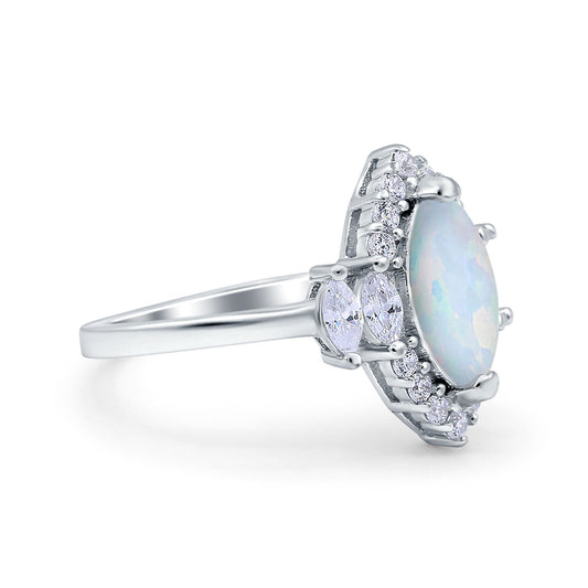 Marquise Vintage Lab Created White Opal Wedding Ring