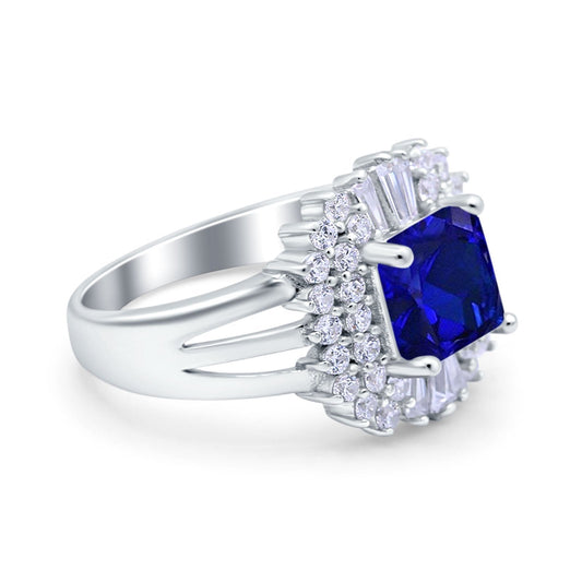 Cushion Cut Art Deco Wedding Ring Simulated Blue Sapphire CZ