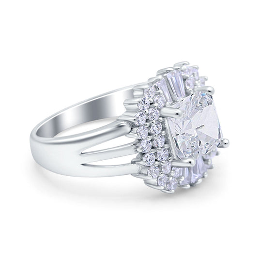 Cushion Cut Art Deco Wedding Ring Simulated Cubic Zirconia