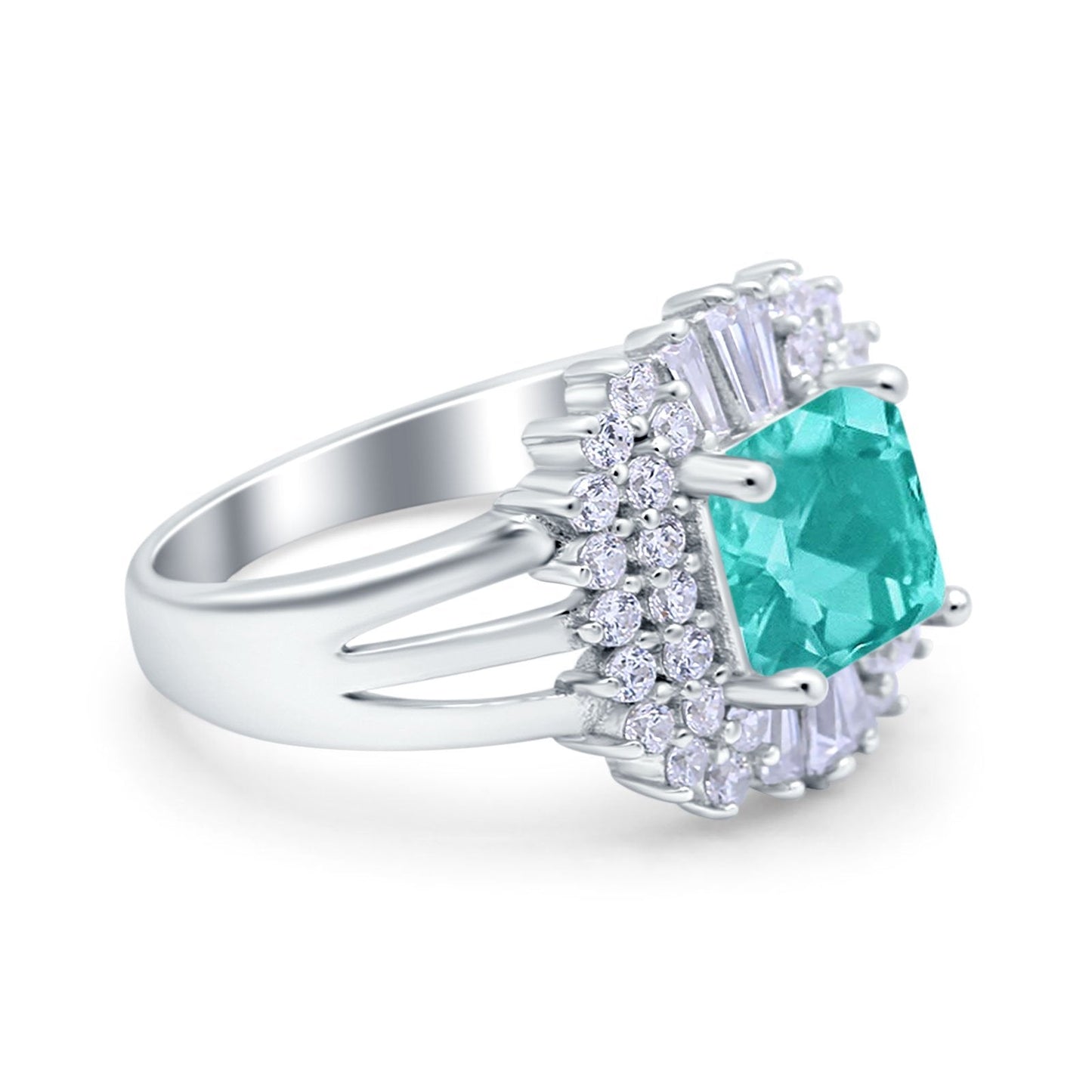 Cushion Cut Art Deco Wedding Ring Simulated Paraiba Tourmaline CZ