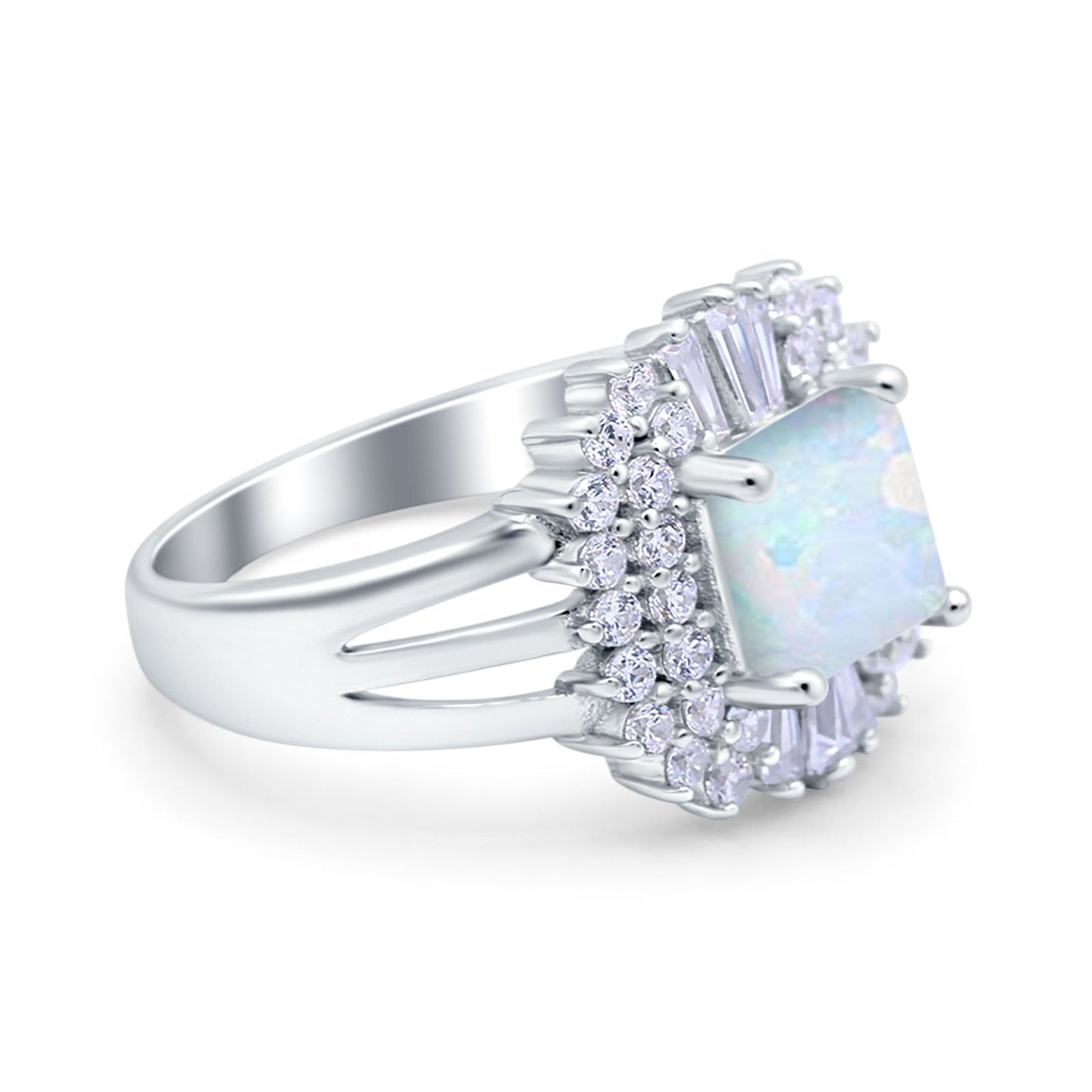 Cushion Cut Art Deco Wedding Ring Lab Created White Opal